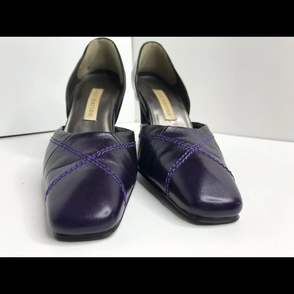 ANN MARINO Leather Purple Black Quilted Heel 6M